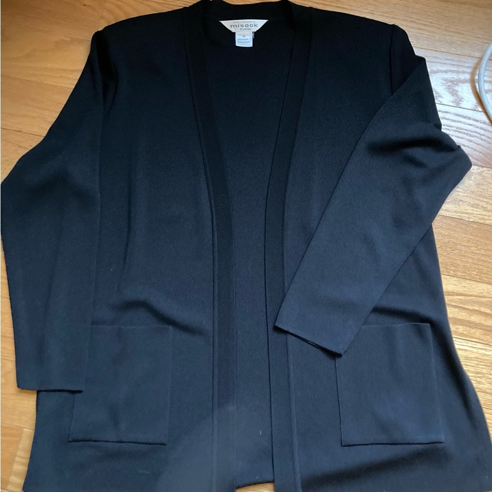 Misook Black Open Front Cardigan with Slit Sides EUC Size Medium